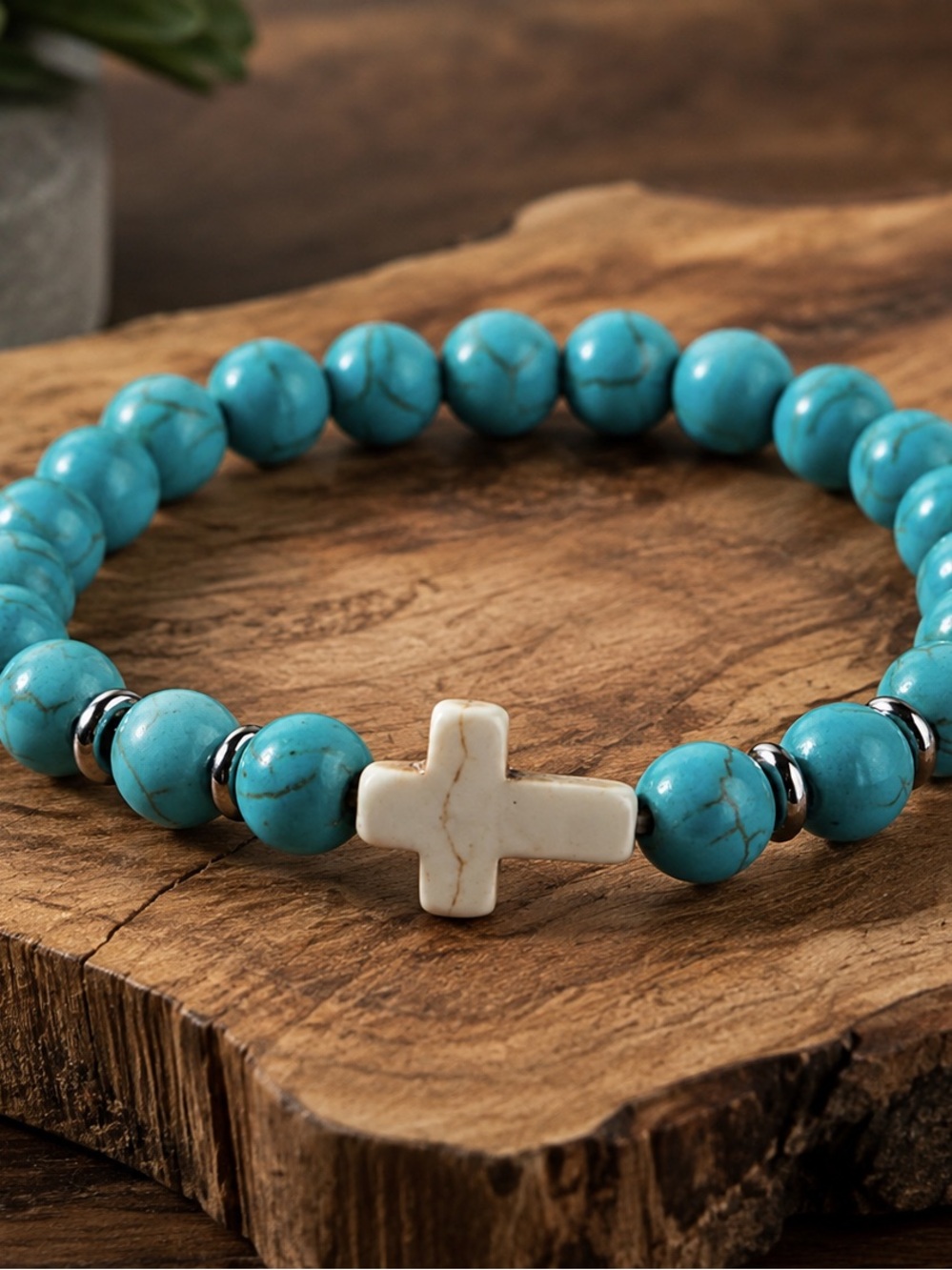 Turquoise Beaded Cross Bracelet